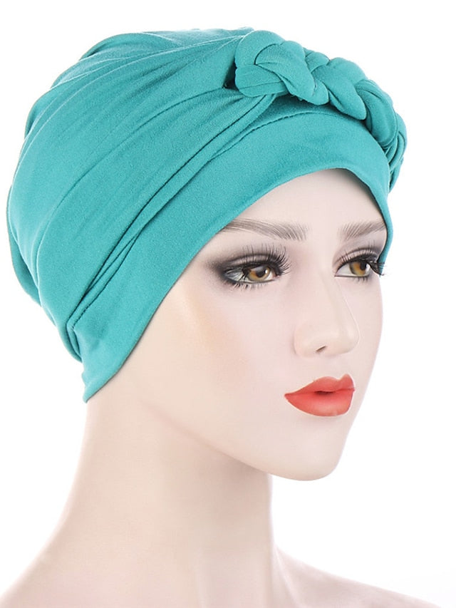 Women Lady Muslim One Half Braid Head Turban Wrap Cover Soft Hat Hair Loss Bonnet Beanies for Women