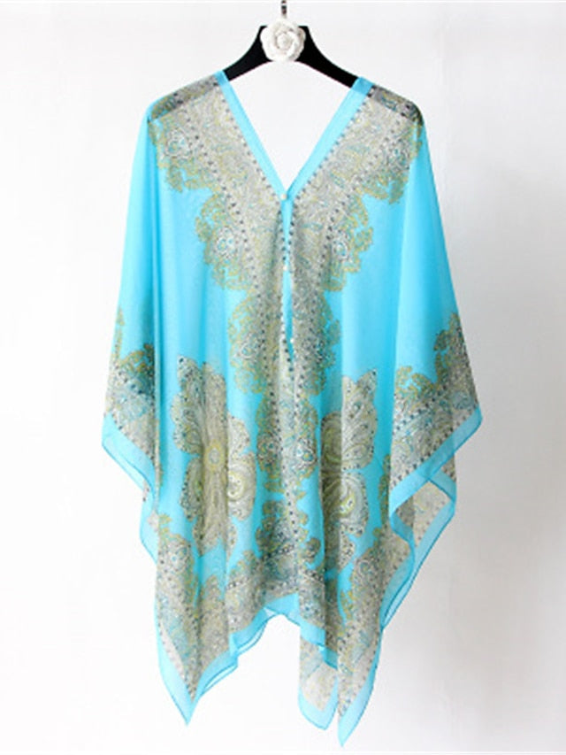 Fashion Women Scarf Shawl Poncho Printed Sunscreen Scarf Sun Protection Shawl Beach Shawl Bikini Cover Soft Comfortable for Women