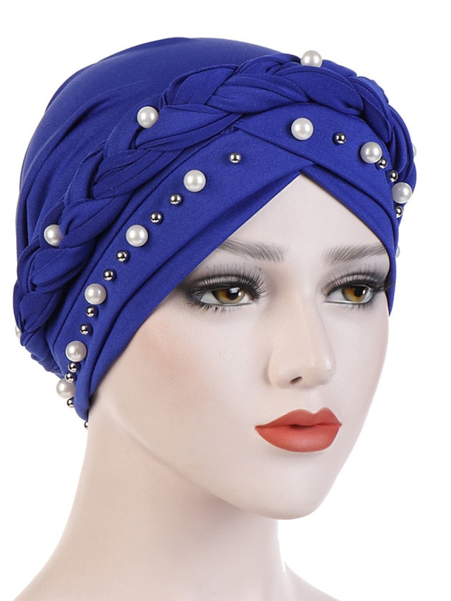 Women Fashion Pearls Muslim Scarf Hijabs Hat Women India Hat Solid Turban Hat Wrap Cap Head Scarf Headscarf Hat Female Hair Accessories for Women