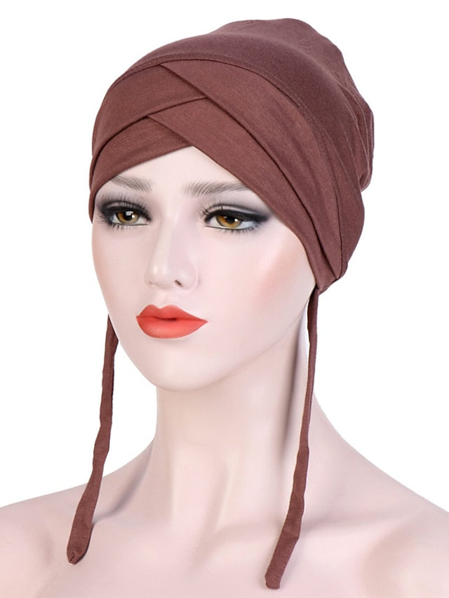 Muslim with Rope Scarf Hat Women Turban Soft Chemo Cap Hair Loss Islamic Headwrap Head Cover Wrap Caps Headwear Dubai Arab Bonnet New for Women