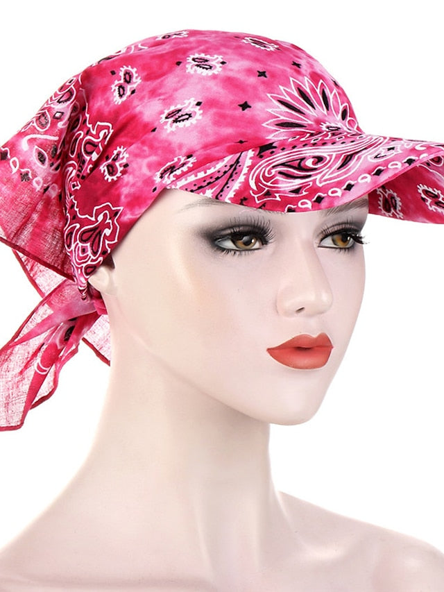 Women Bandana Scarf Cap Sunscreen Hedging Cap Printed Brim Baseball Cap Colorful Sunshade Hooded Scarf Headpiece Headscarf Baseball Hat for Women