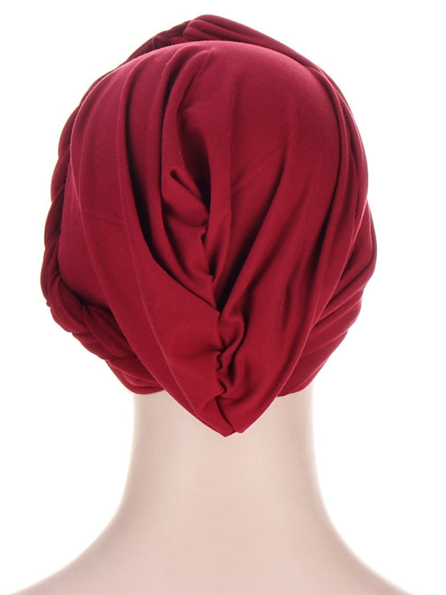 Women Lady Muslim One Half Braid Head Turban Wrap Cover Soft Hat Hair Loss Bonnet Beanies for Women