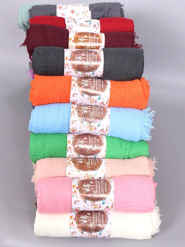 Plain Wrinkle Wrap Cotton Viscose Long Shawl Scarf Women Crinkle Hijab Shawl Muslim Head Hijab Scarf for Women