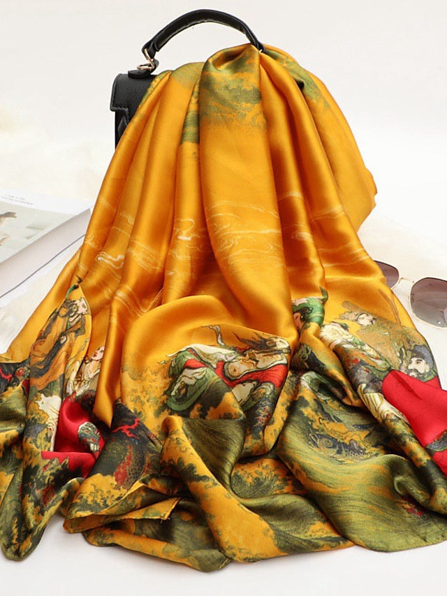 Women Silk Winter Scarf Fashion Print Lady Beach Shawl Scarves Hot Smooth Foulard Female Hijab for Women