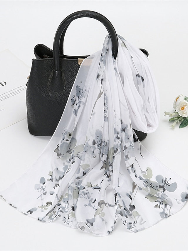 Spring Summer Fashion Floral Thin Style Chiffon Shawl Scarf Lady Print Soft Holiday Beach-up Wrap 150*50Cm for Women