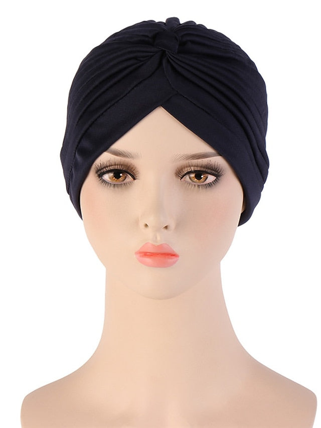 Female Stylish Indian Big Flower Solid Color Turban Hat Comfortable Women Muslim Pullover Hat African Head Wrap Hijab Cap Headwear for Women