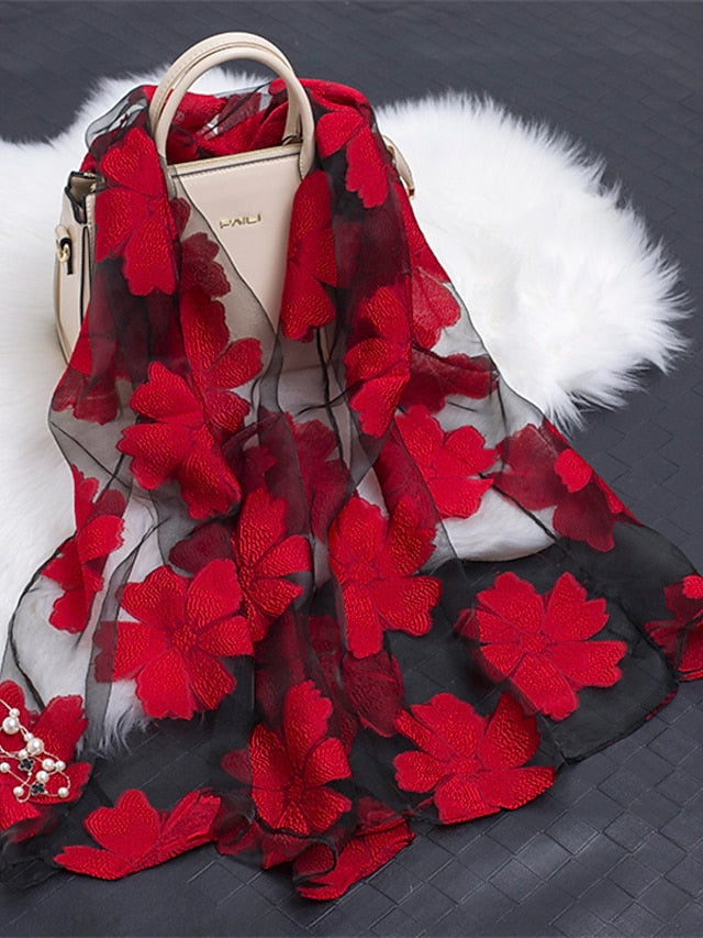 Fashion Women Scarf Summer Thin Breathable Scarves for Lady Shawls and Wraps Organza Hollowed Flowers Beach Stoles Bandana Foulard for Women