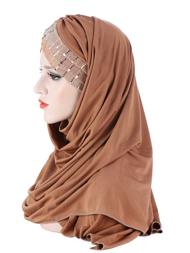New Muslim Women Cross Soft Sleep Chemo Hat Beanie Women Soft Silk with Sequins Hijab Headwrap Headscarf Turban Hat Cap Headwear for Women