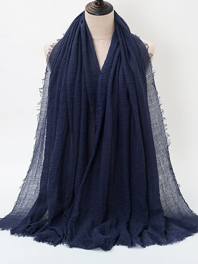 Plain Wrinkle Wrap Cotton Viscose Long Shawl Scarf Women Crinkle Hijab Shawl Muslim Head Hijab Scarf for Women