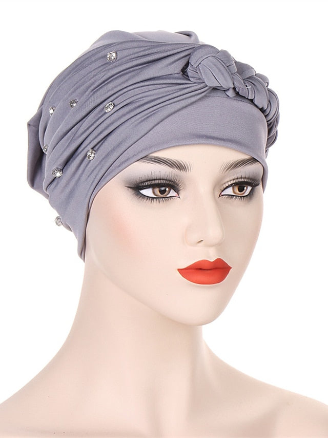 Bling Crystal with Braid Turbans For Women Muslim Turban Cap Islamic Head Wrap Indian Turbante Hat Hair Ready to Wear Hijabs for Women