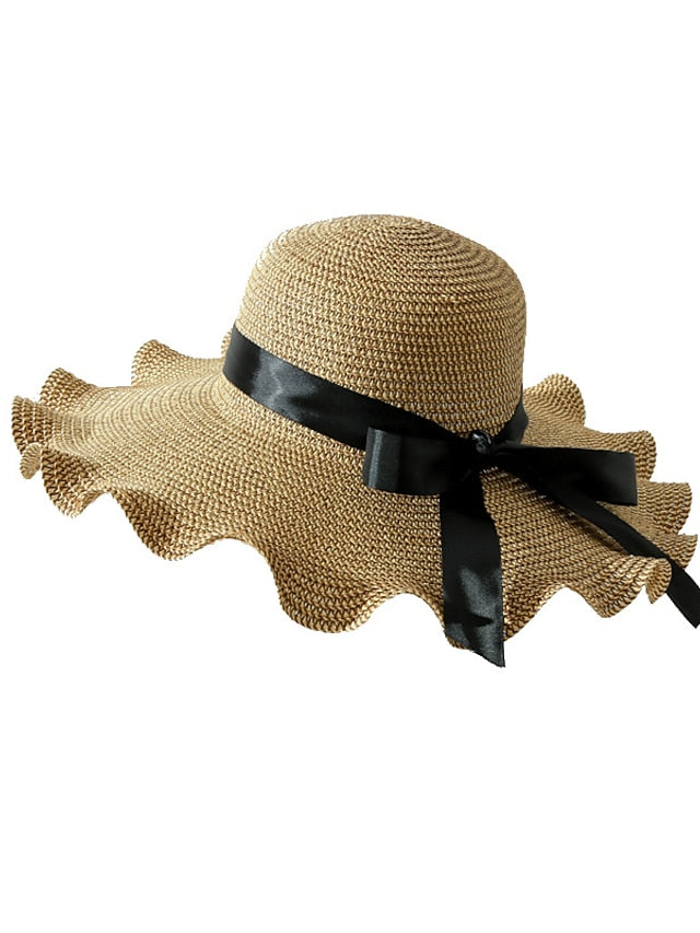 Straw Fedora Beach Sun Hat with Flouncing Packable Wide Brim Panama Hat for Women UV UPF50 Summer Hat-Abby for Women