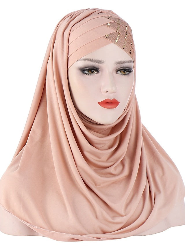 New Muslim Women Cross Soft Sleep Chemo Hat Beanie Women Soft Silk with Sequins Hijab Headwrap Headscarf Turban Hat Cap Headwear for Women