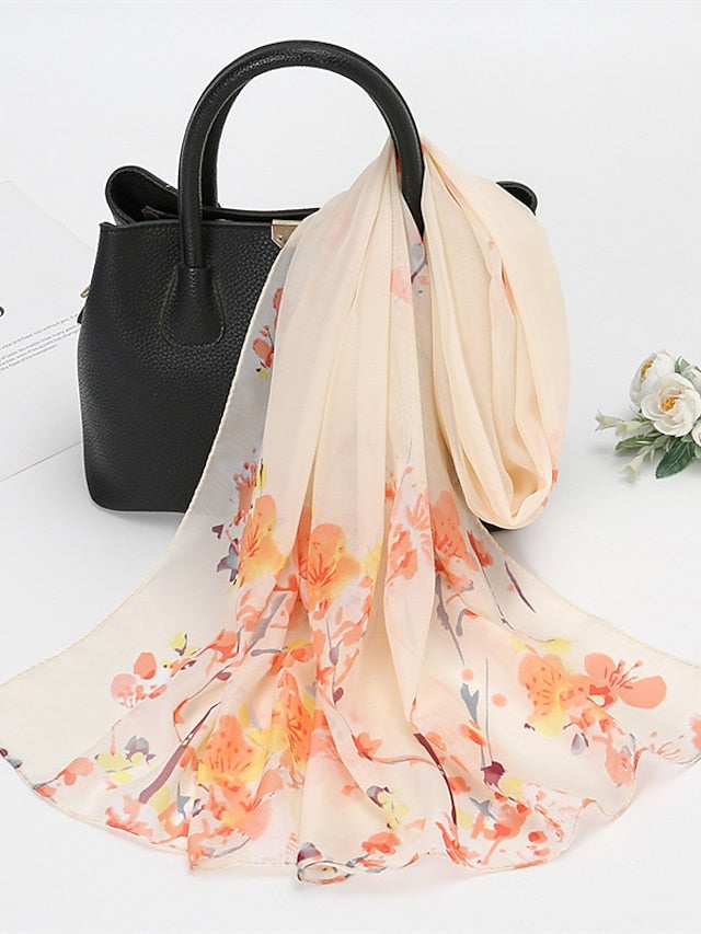 Spring Summer Fashion Floral Thin Style Chiffon Shawl Scarf Lady Print Soft Holiday Beach-up Wrap 150*50Cm for Women