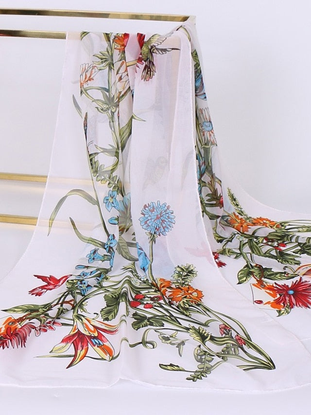 Scarves Shawl Gift Daily Holiday Flowers Chiffon Vacation Bohemia Sunscreen Outdoor Casual / Daily 1 PC for Women