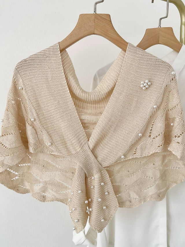 Casual Knitted Fake Collars for Hollow Out Blouse Tops Shoulder Wraps Shawls Detachable False Collar Windproof Shawl for Women
