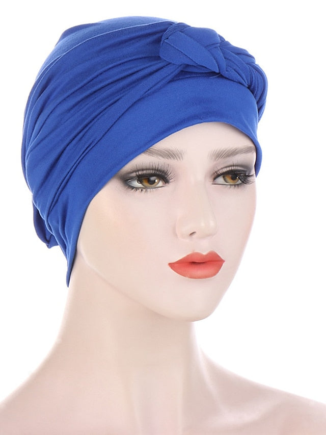 Women Lady Muslim One Half Braid Head Turban Wrap Cover Soft Hat Hair Loss Bonnet Beanies for Women