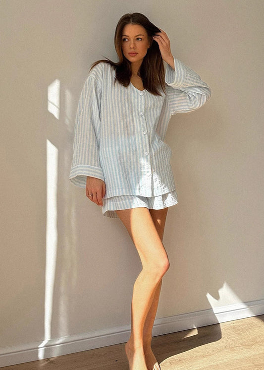 Serena - Striped Cotton Lounge Set