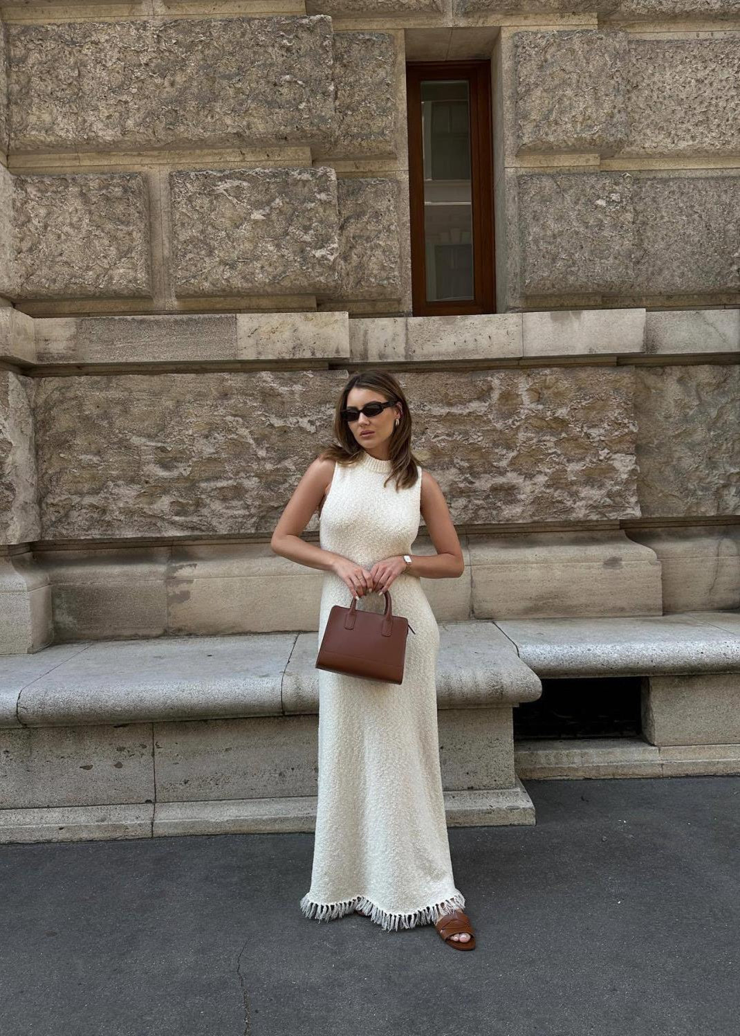 Coastal Thread - Sleeveless Knit Maxi Dress with Fringe Hem