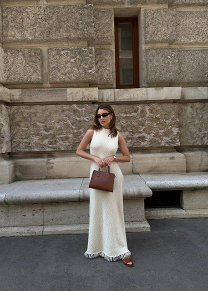 Coastal Thread - Sleeveless Knit Maxi Dress with Fringe Hem