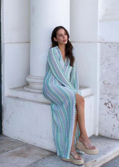Sunweave Luxe - Crochet Deep V Maxi Beach Dress