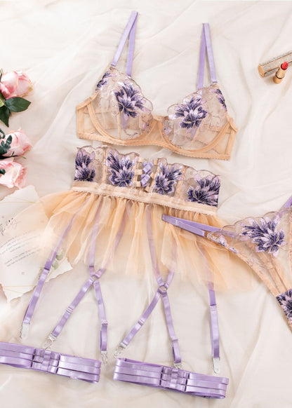 Viola Blossom - Lace Garter Lingerie Set