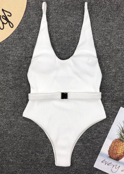 Capri - Belted Ribbed One-Piece Swimsuit