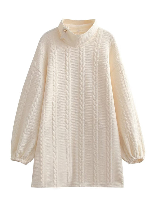 Vestido de oficina de otoño para mujer, de punto trenzado, acolchado y de manga larga