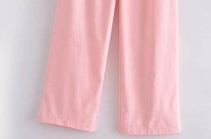 Women Clothing French All Match Decorated Row Button Vest Top Wide Leg Pants Suit Crisscross