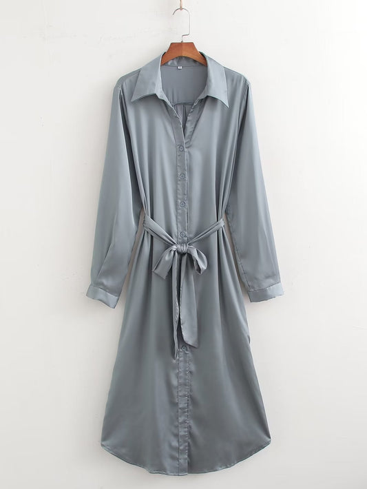 Ropa para mujer, vestido informal holgado de manga larga con cuello polo y color liso francés