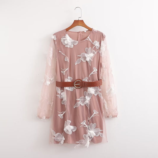 Vestido de manga larga con estampado arrugado para mujer de primavera