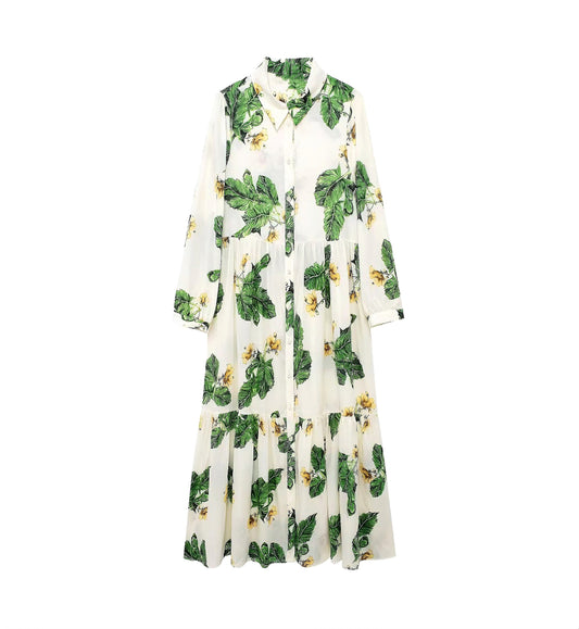 Vestido de verano para mujer, sencillo, con estampado floral y manga larga