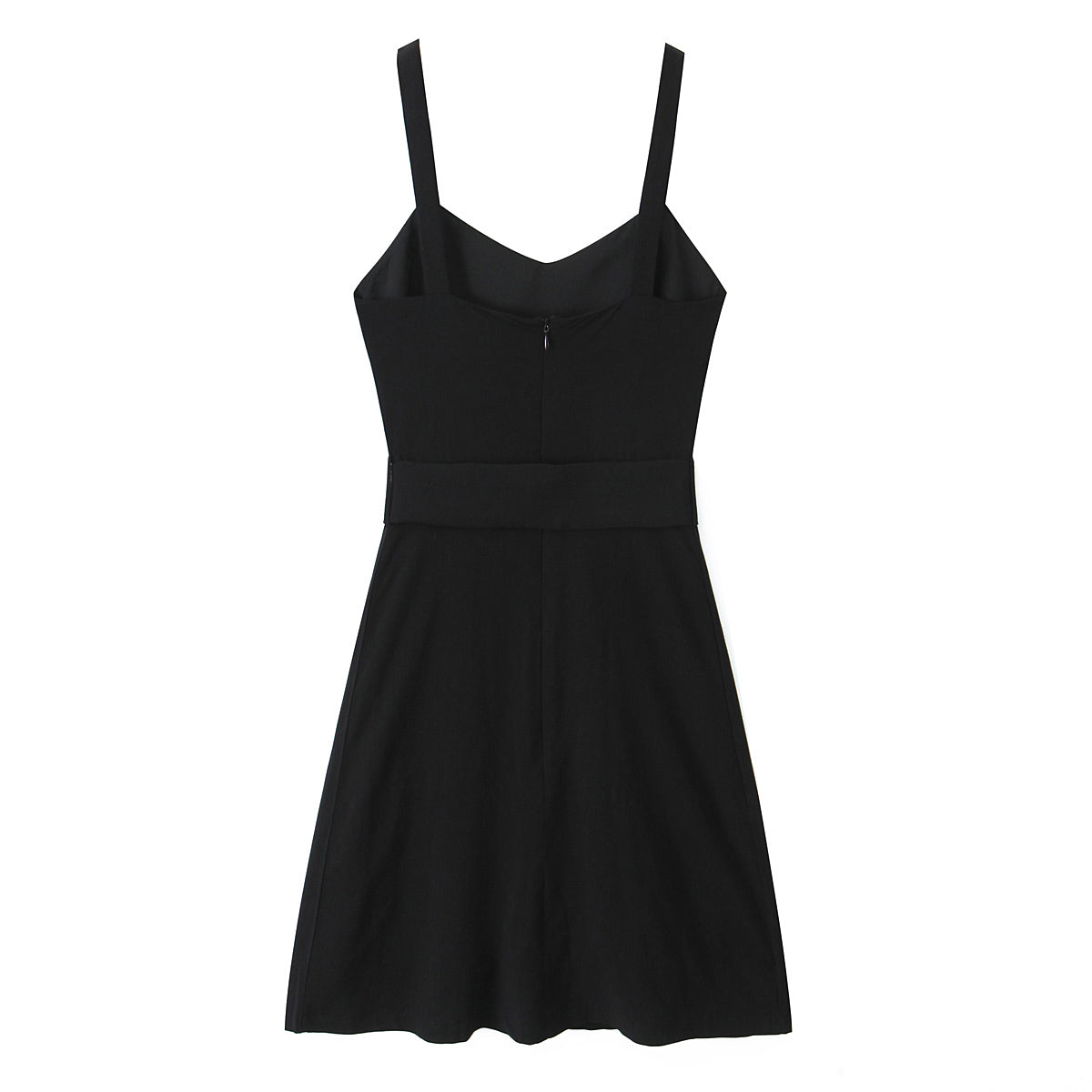 Vestido retro de primavera con escote en V, sin mangas y tirantes, diseño francés de interés especial, cintura alta con cinturón, corte en A.
