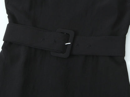 Vestido retro de primavera con escote en V, sin mangas y tirantes, diseño francés de interés especial, cintura alta con cinturón, corte en A.