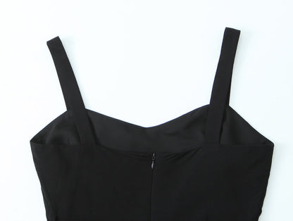 Vestido retro de primavera con escote en V, sin mangas y tirantes, diseño francés de interés especial, cintura alta con cinturón, corte en A.