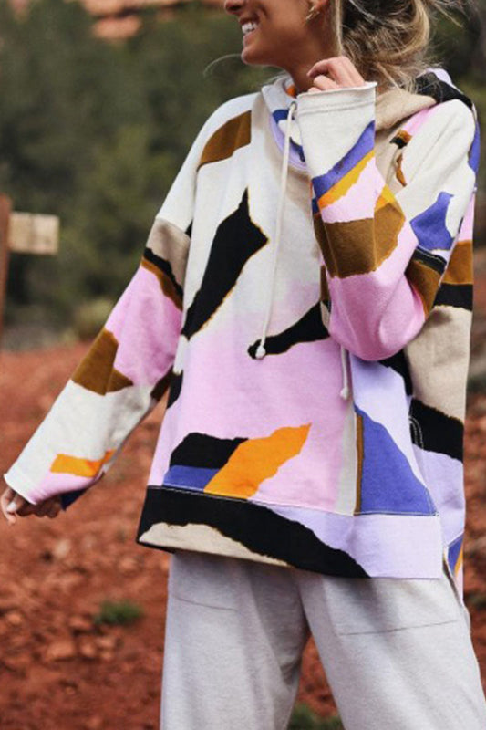 Tops con capucha y cuello de patchwork con estampado casual de moda