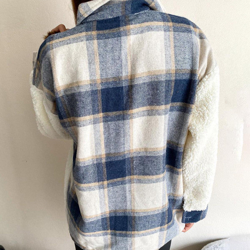 Cárdigan informal de moda con estampado de cuadros y cuello vuelto (4 colores)