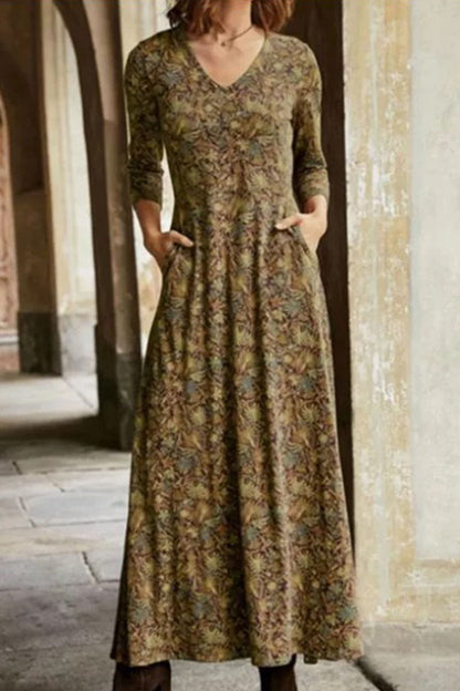 Vestidos casuales con cuello en V, estampado patchwork y corte A (4 colores)