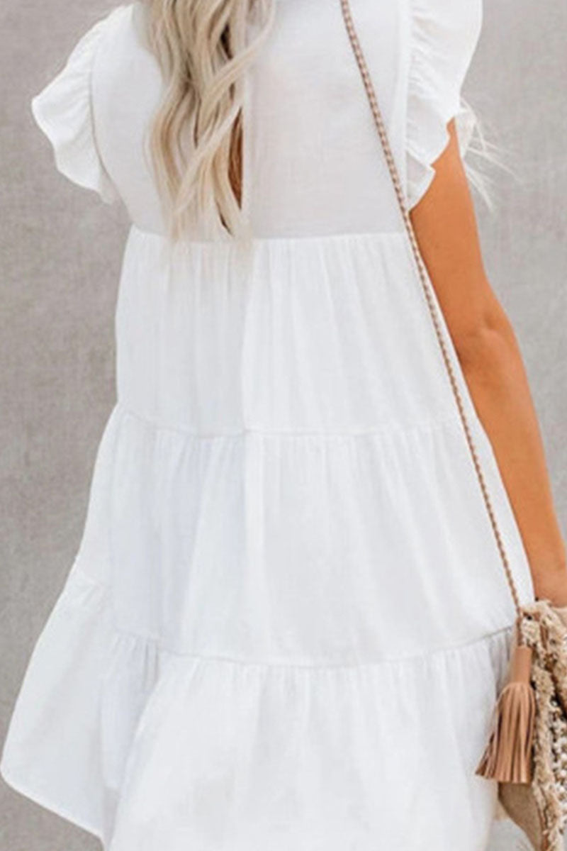 Vestidos de princesa estilo británico con cuello redondo y volantes de patchwork liso (4 colores)