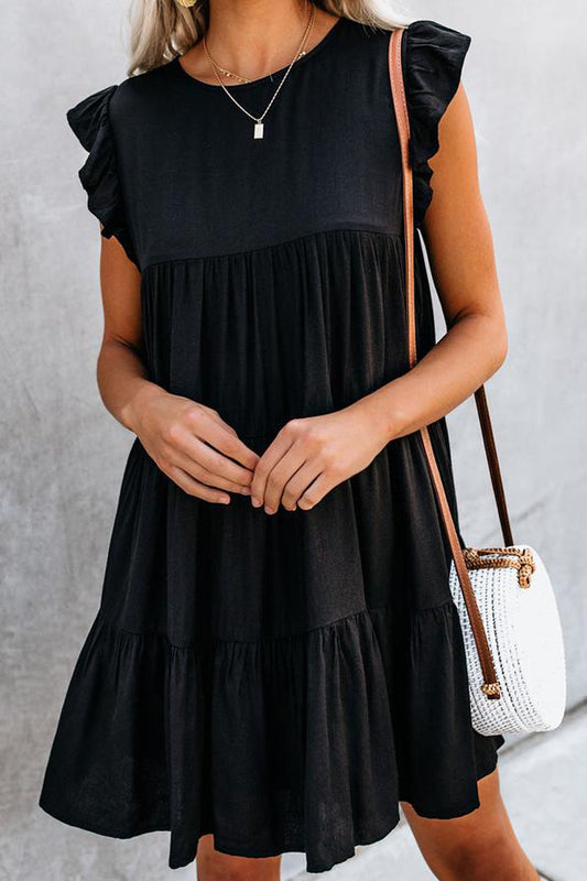 Vestidos de princesa estilo británico con cuello redondo y volantes de patchwork liso (4 colores)