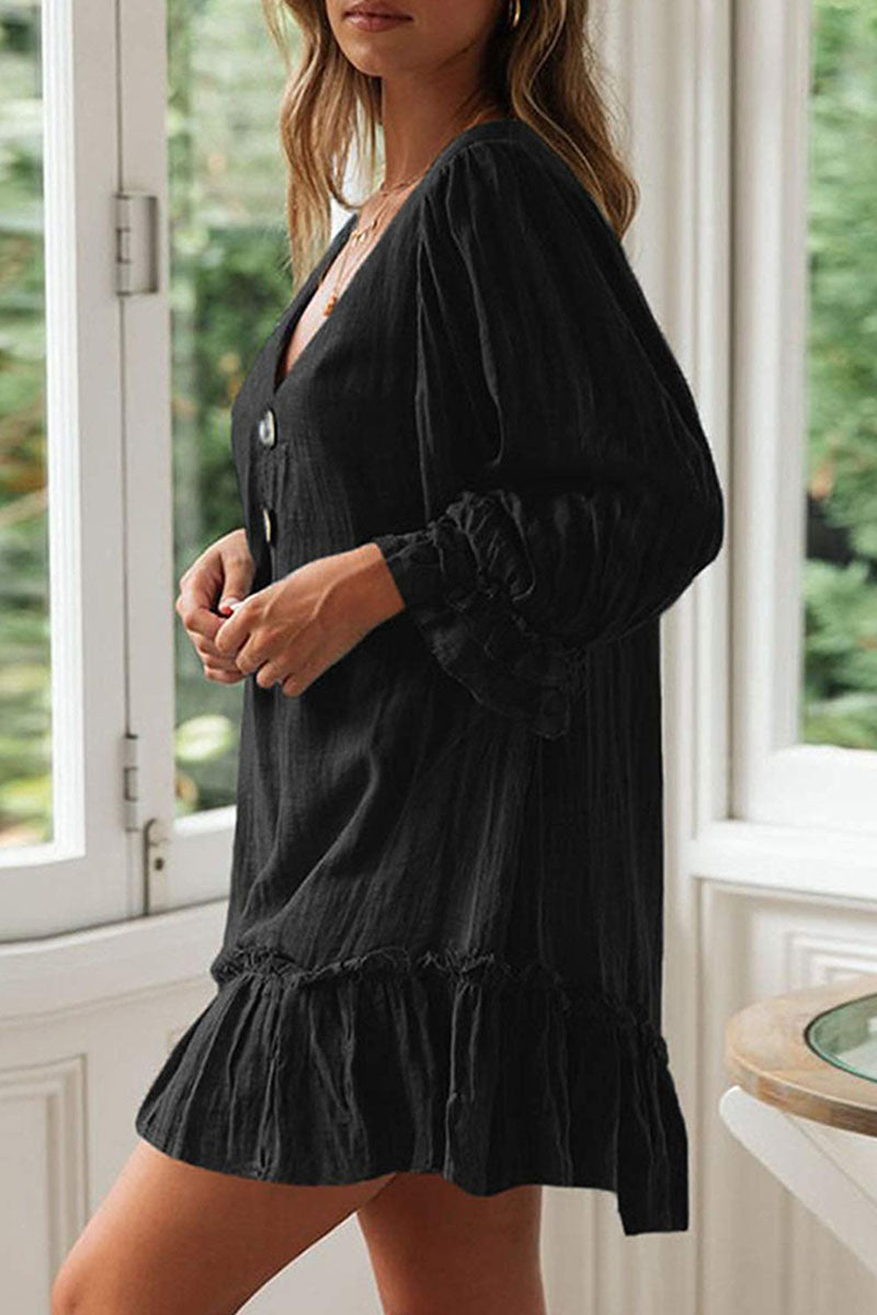 Vestidos de moda sencillos con cuello en V y patchwork liso (4 colores)