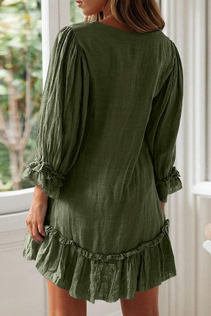 Vestidos de moda sencillos con cuello en V y patchwork liso (4 colores)