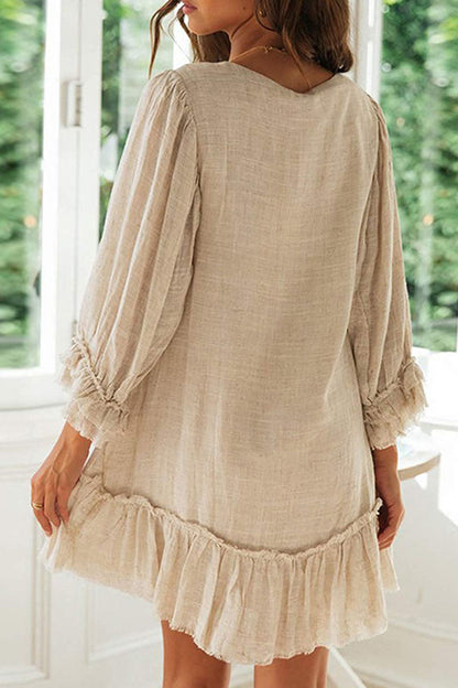 Vestidos de moda sencillos con cuello en V y patchwork liso (4 colores)