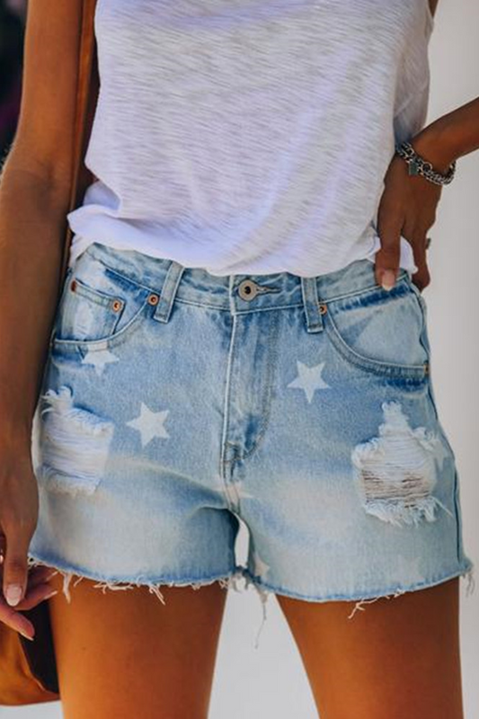 Pantalones cortos vaqueros rasgados con borlas y estampado diario de Street Daily