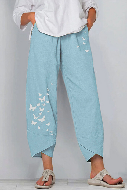 Capris con estampado de mariposas, holgados, de cintura media y pierna ancha, con estampado de posicionamiento