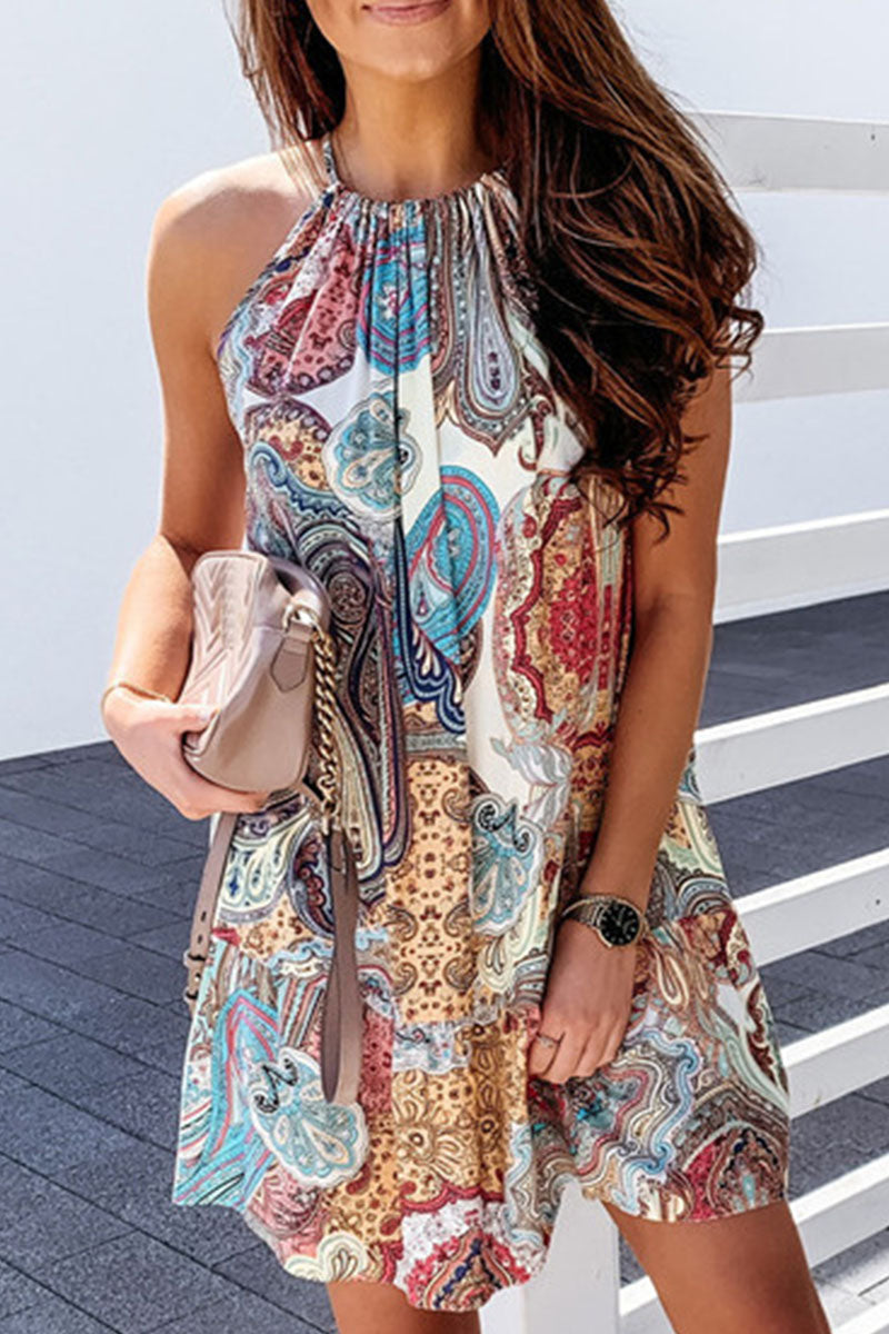 Vestidos mini de corte A con cuello halter y estampado de moda urbana