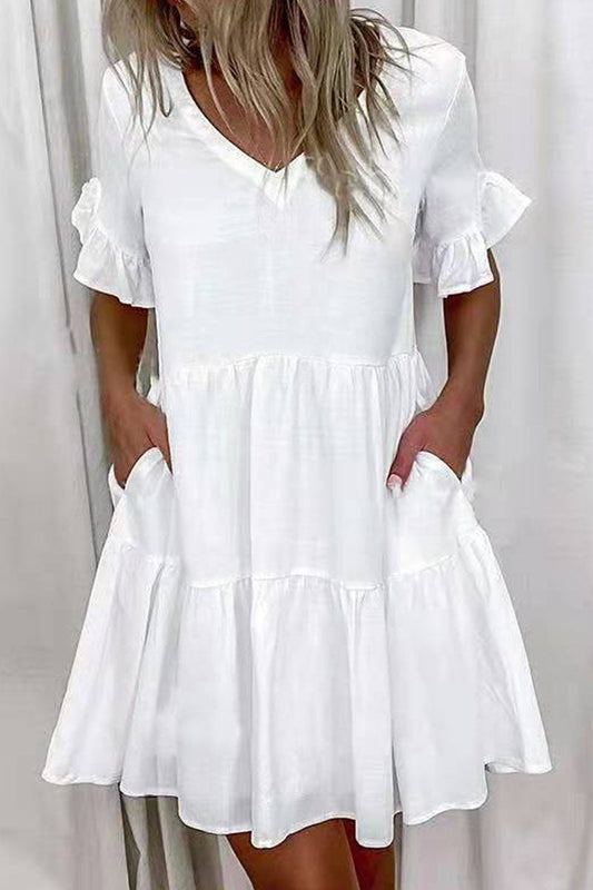 Minivestidos casuales de corte A con escote en V liso (4 colores)