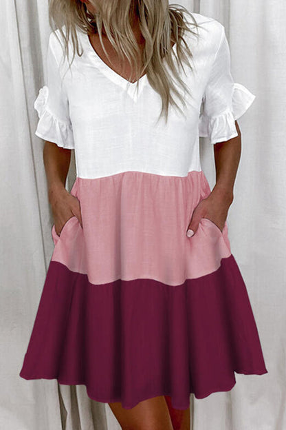Minivestidos casuales de corte A con escote en V liso (4 colores)