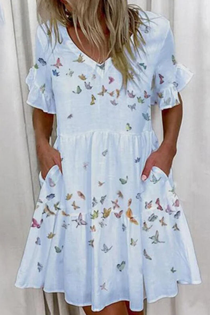 Minivestidos casuales con cuello en V y estampado en forma de A (7 colores)