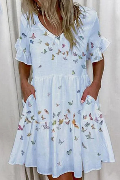 Minivestidos casuales con cuello en V y estampado en forma de A (7 colores)