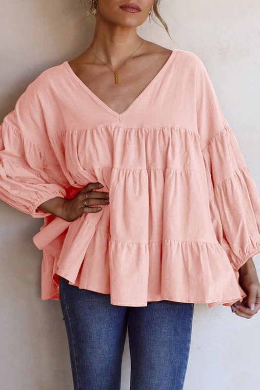 Tops casuales de moda con cuello en V y abertura en la parte superior lisa